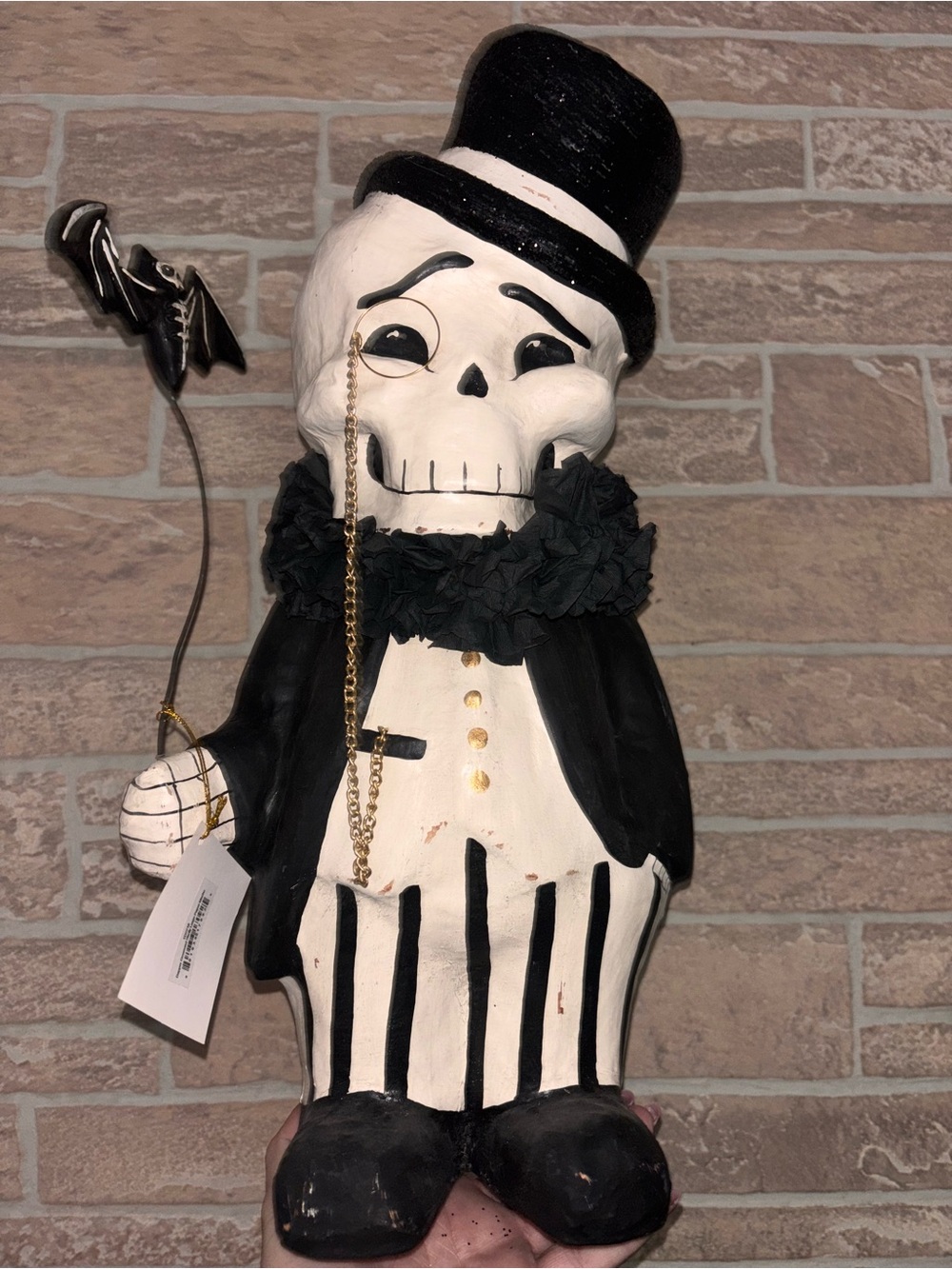 Bethany Lowe Black and White Gentleman Skeleton Figurine with Top Hat
